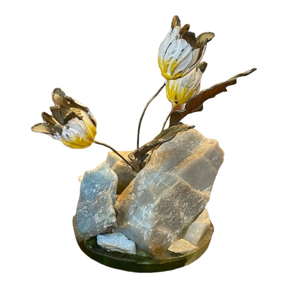 Art Of Frank Mosse Enameled Tulip Flowers Sculpture On Natural Aggregate Rock - Picture 4 of 6